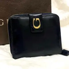 希少 GUCCI ヴィンテージ グッチ ゴールドG ラウンドジップ 二つ折り財布