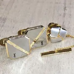YSL カフリンクス タイタック セット シルバー ゴールド