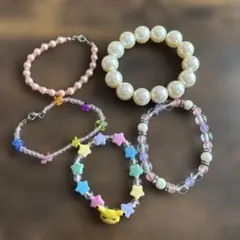 美品✨️カラフルビーズとパールのブレスレット5点set