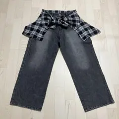 フロントリボン ワイドデニムパンツ