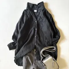 希少 ズーズーダウ ネパール製リネンコットンバンドカラーシャツ 綿麻 