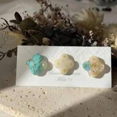 天然石入り！お仕事用にも！①ミニクローバー型アソートセット　ピアス　イヤリング