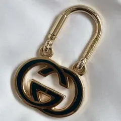 グッチ インターロッキング キーホルダー キーリング グリーン ゴールド