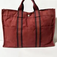 HERMES エルメス フールトゥMM キャンバス トートバッグ レッド 赤