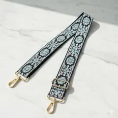 「バッグの着せ替え用」刺繍ストラップ ジャガード織 花柄 青 ショルダーベルト③