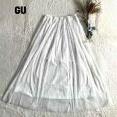 GU チュールフレアロングスカート L ウエストゴム 裏地付き 2枚重ね シロのサムネイル