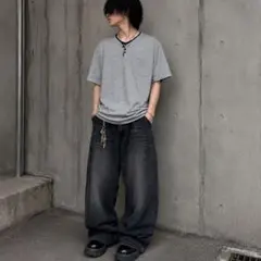 archive Henley Neck Tee Y2K 犬 レイヤード