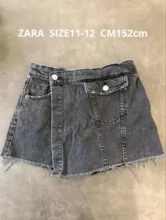 ZARA グレー デニムスカート フリンジヘム