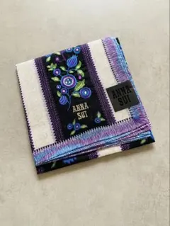 ANNA SUI ハンカチ 花柄 刺繍 パープル ブラックのサムネイル