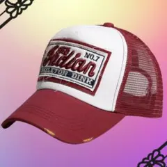 メッシュ　ダメージ加工　英字　帽子　ヴィンテージ　アウトドア　ユニセックス　古着