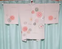 昭和レトロ着物　薄グレーピンク羽織 　花柄刺繍入り