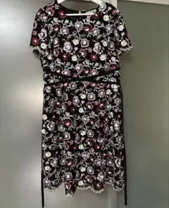 極美品 ローズティアラ ワンピース 花柄 シアー袖 42 パール 近年