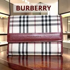 BURBERRY バーバリー 二つ折り財布 ノバチェック キャンバス ボルドーのサムネイル