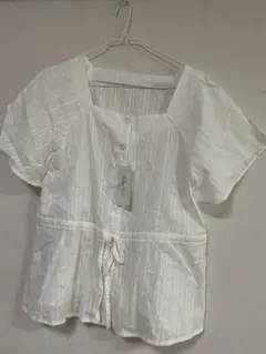 チュニック スクエアネック ブラウス シャツ ストライプ レース　羽織り