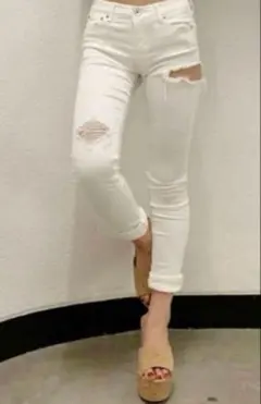 GYDA ジェイダ SIDE RIPPED ホワイト カラースキニーパンツ XS