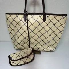 希少 アクアスキュータム トートバッグ ポーチ付 チェック柄 PVC A4収納可