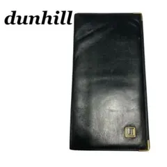 ダンヒル　長財布　ブラック　レザー　ゴールド金具　ロゴ入り　薄型　コンパクト