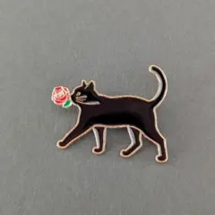 黒猫さん × バラ ブローチ N94-8 猫 ねこ
