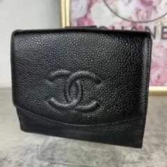 CHANEL シャネル　キャビアスキン　Wホック　二つ折り　財布　コインケース