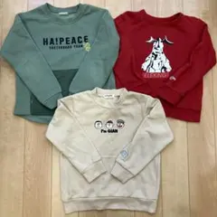 120cm トレーナー3枚セット Ha!Peace 恐竜 ジャイアン エレキング