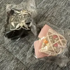 刺繍入りリボン　ヘアクリップ2個セット