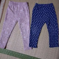 裏起毛パンツ100サイズ 花柄・うさぎ柄 ボトムス2枚セット【単品売り可能】
