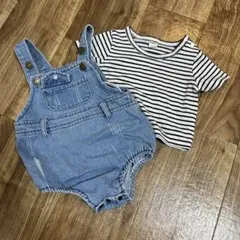 SHEIN デニムオーバーオールとストライプTシャツ 6-9M