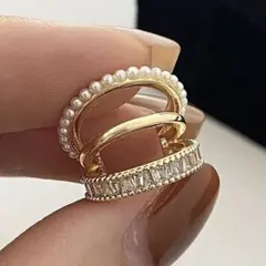 ボリュームイヤーカフ(ゴールド)重ね付け風 おしゃれ パール No160