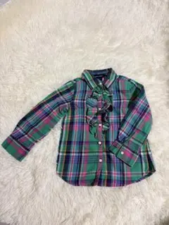 【美品】Ralph Lauren キッズ チェックシャツ3T フリル長袖 女の子