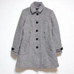 リズクレイボーン ステンカラーコート ツイード柄 M 黒白 ウール混 アウターのサムネイル
