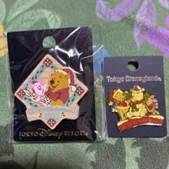 ディズニー プーさん クリスマス ピンバッジ 2点