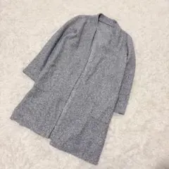 ViS ロングカーディガン 杢グレー ボタンレス ポケット 大人カジュアル