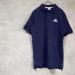 アディダス　綿100%　ポロシャツ　半袖　紺　刺繍　スポーツ　ワンポイントロゴ
