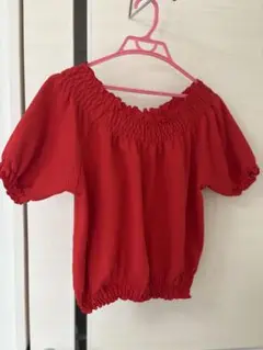 Heather ヘザー 赤 半袖ブラウス オフショル可