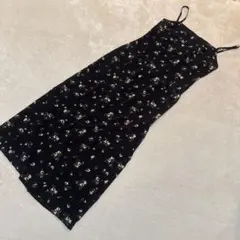 美品　コムサデモード　花柄キャミワンピ 黒 ロング 美シルエット