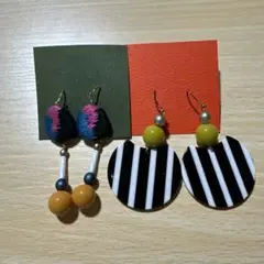 カラフルビーズとストライプデザインピアス