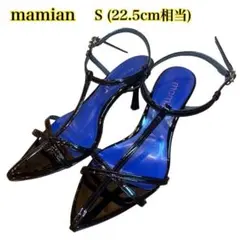 mamian ストラップサンダル　ポインテッドトゥ　エナメル　ブラック　S