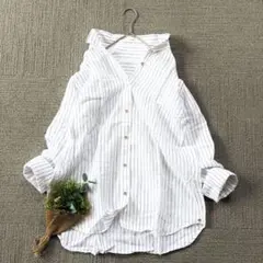 SPICK&SPAN 2WAY金釦リネンシャツ　長袖　カシュクール　ストライプのサムネイル