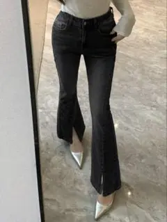 DAZY フレアデニムパンツ ボトムス スプリット 【S】 ダークグレー