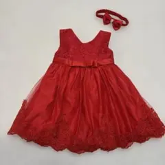 発表会　お誕生日　赤いレースベビードレスとヘアバンド　90cm