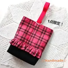 飛*〉様 上履き入れ　上履き袋　シューズ入れ　ハンドメイド 　ピンクチェック×ブ