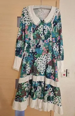 花柄レース襟付きレトロ ロングワンピース