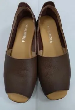 【お値下】Figurino. ブラウン オープントゥ フラットシューズ