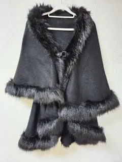 美品】FROHLICH カシミヤ混 ブルーフォックスファー ケープポンチョ L