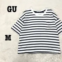GU ジーユー 半袖 トップス ボーダー Tシャツ Mポケット付き ゆったり 綿のサムネイル