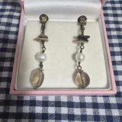 天然石とパールのブロンズイヤリング