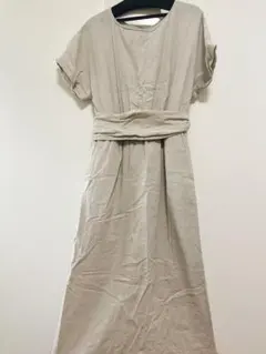 【LOWRYS FARM】ベージュ 半袖 ロングワンピース M