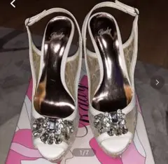 【訳あり】【Rady】ビジュー付オープントゥM/ゴールド白レース