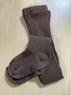 ブラウンリブ編みタイツ 滑り止め付き 95cm