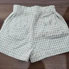 petit main ウサギ刺繍 チェックショートパンツ